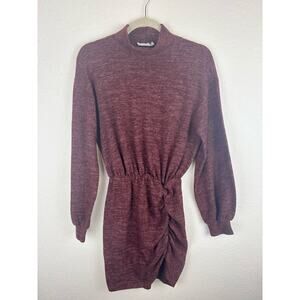 Lush Burgundy Sweater Sweatshirt Dress with Mock Neck and Ruching Detail Size M